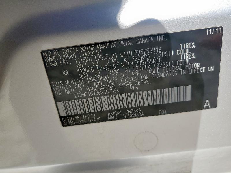 2T3WF4DV0BW102354 - 2011 TOYOTA RAV4 SPORT SILVER photo 13