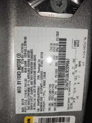 3FA6P0LU6JR209061 - 2018 FORD FUSION SE HYBRID Gümüş fotoğraf 12