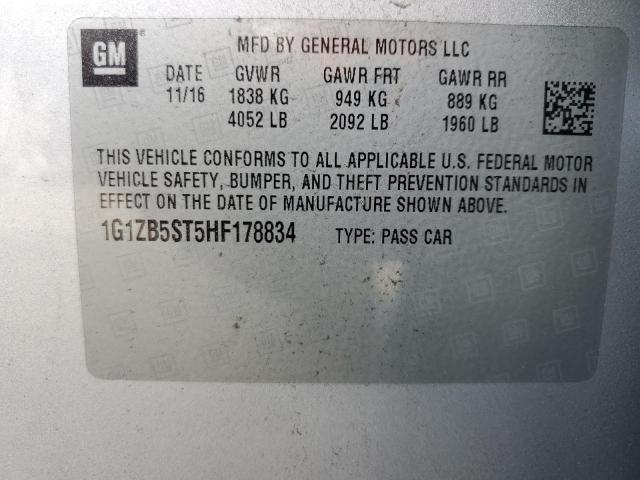 1G1ZB5ST5HF178834 - 2017 CHEVROLET MALIBU LS Արծաթագույն լուսանկար 12