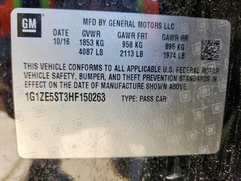 1G1ZE5ST3HF150263 - 2017 CHEVROLET MALIBU LT BLACK photo 12