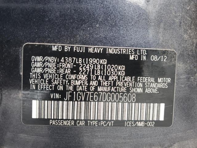 JF1GV7E67DG005608 - 2013 SUBARU IMPREZA WRX GRAY photo 13