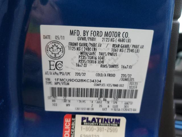 1FMCU9DG2BKC34334 - 2011 FORD ESCAPE XLT BLUE photo 14