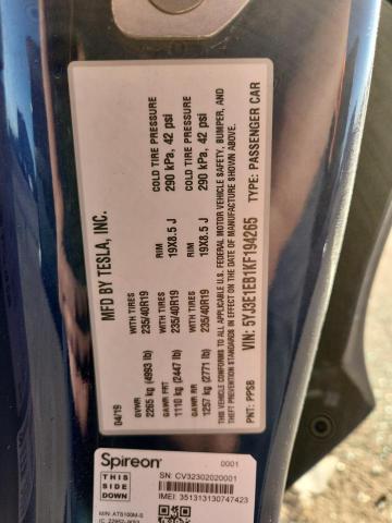 5YJ3E1EB1KF194265 - 2019 TESLA MODEL 3 蓝色 照片 13