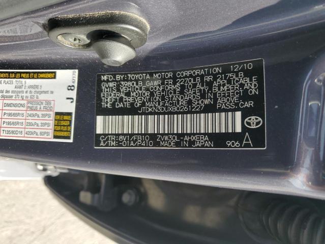 JTDKN3DUXB0261227 - 2011 TOYOTA PRIUS GRAY photo 12