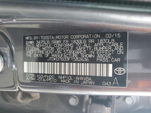 JTDKDTB33F1582636 - 2015 TOYOTA PRIUS C 灰色 照片 12