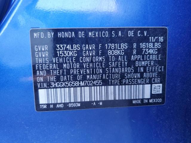 3HGGK5G58HM702455 - 2017 HONDA FIT LX BLUE photo 12