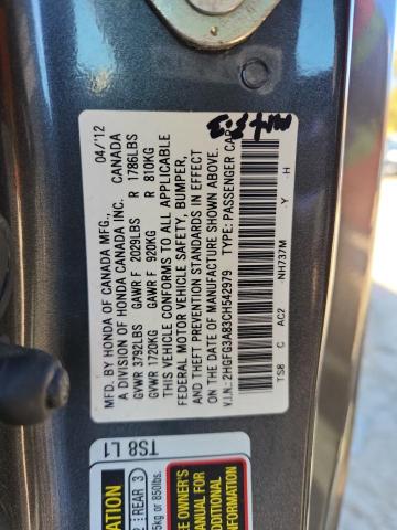 2HGFG3A83CH542979 - 2012 HONDA CIVIC EX GRAY photo 12