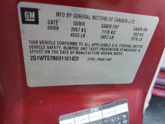 2G1WT57N691161429 - 2009 CHEVROLET IMPALA 1LT RED photo 12