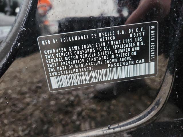 3VW2B7AJ2HM386087 - 2017 VOLKSWAGEN JETTA S BLACK photo 12