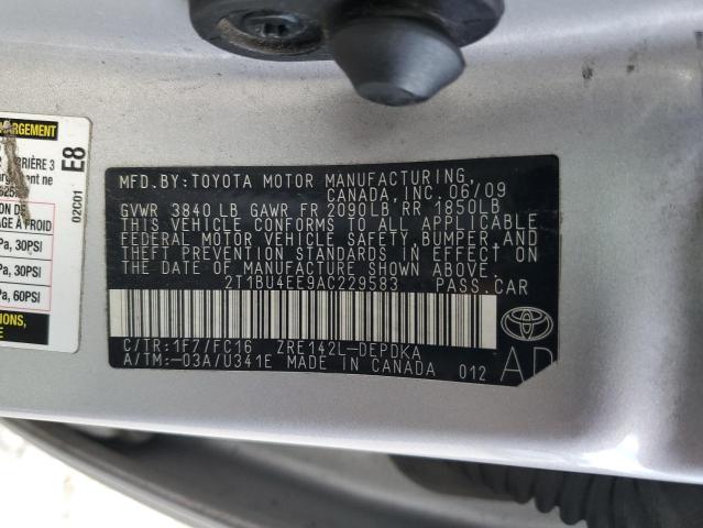 2T1BU4EE9AC229583 - 2010 TOYOTA COROLLA BASE Արծաթագույն լուսանկար 12