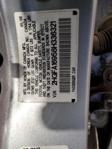 2HGFA16958H336321 - 2008 HONDA CIVIC EXL 银色 照片 12