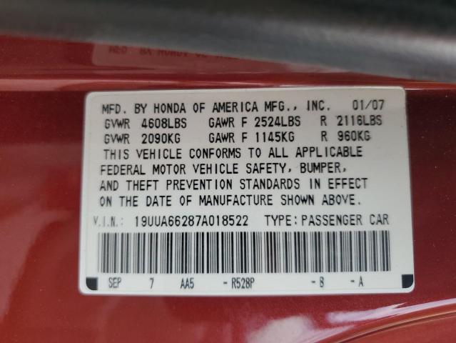 19UUA66287A018522 - 2007 ACURA TL BURGUNDY photo 12