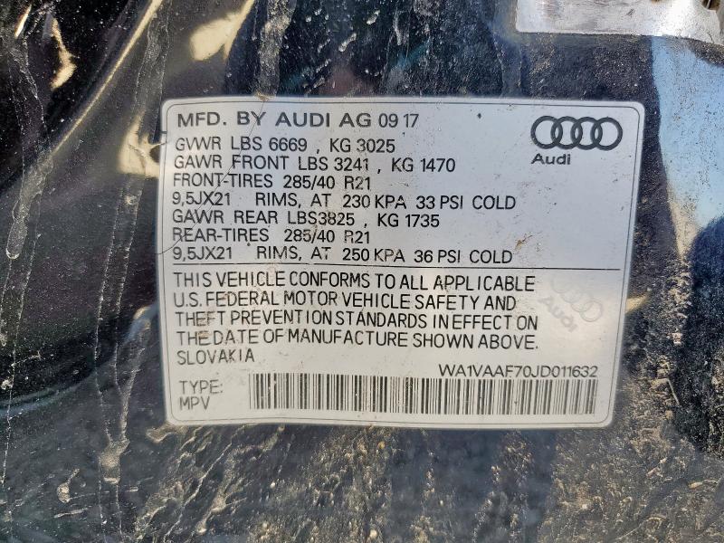 WA1VAAF70JD011632 - 2018 AUDI Q7 PRESTIGE Синій фото 13