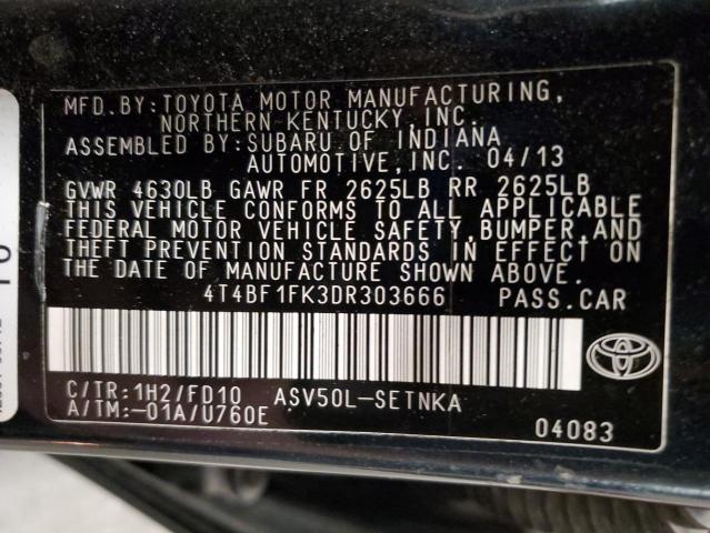 4T4BF1FK3DR303666 - 2013 TOYOTA CAMRY L BLACK photo 12