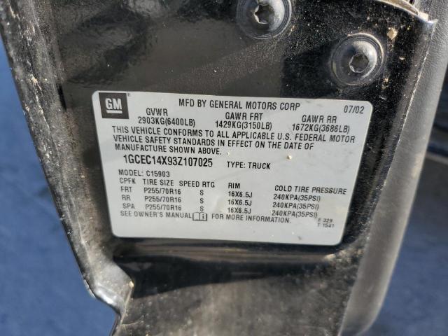 1GCEC14X93Z107025 - 2003 CHEVROLET SILVERADO C1500 BLACK photo 12