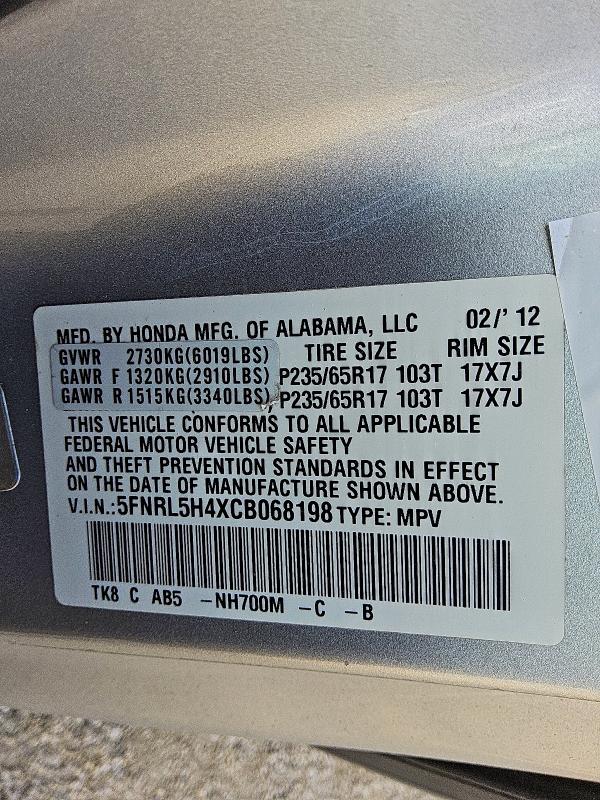 5FNRL5H4XCB068198 - 2012 HONDA ODYSSEY EX SILVER photo 13