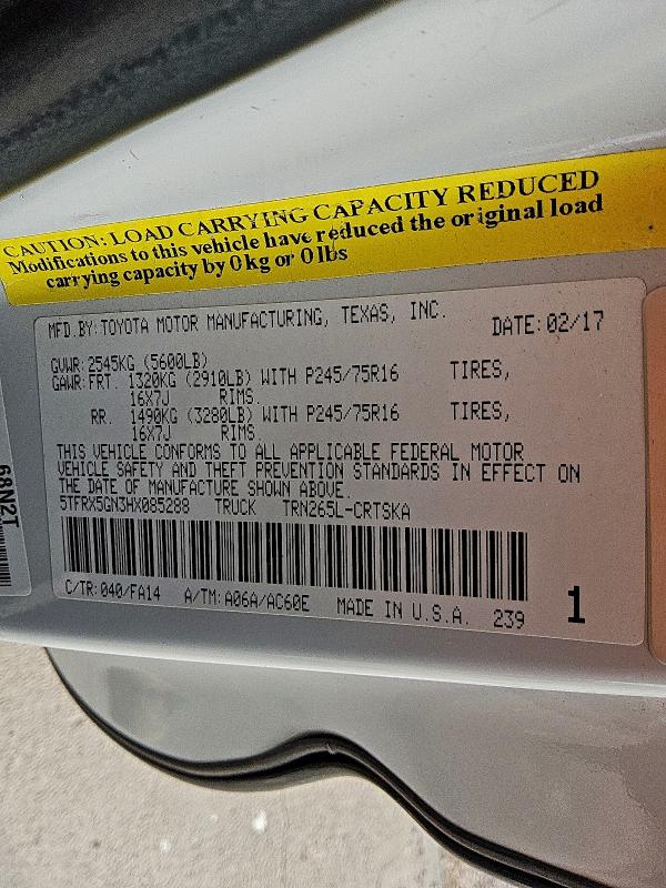 5TFRX5GN3HX085288 - 2017 TOYOTA TACOMA ACCESS CAB Blanc photo 12