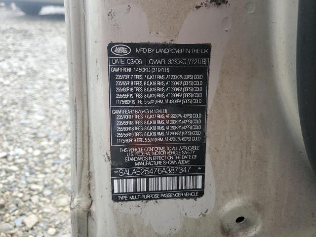 SALAE25476A387347 - 2006 LAND ROVER LR3 SE TAN photo 13