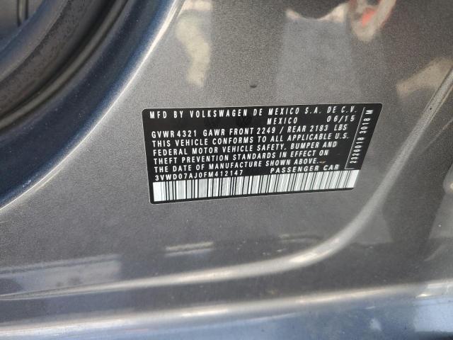 3VWD07AJ0FM412147 - 2015 VOLKSWAGEN JETTA SE GRAY photo 12