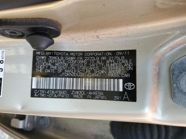 JTDKN3DU2B1424947 - 2011 TOYOTA PRIUS GOLD photo 12