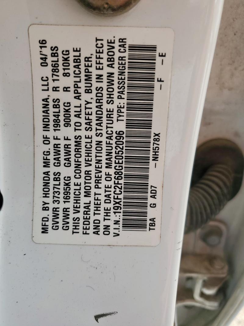 19XFC2F68GE052096 - 2016 HONDA CIVIC LX WHITE photo 13