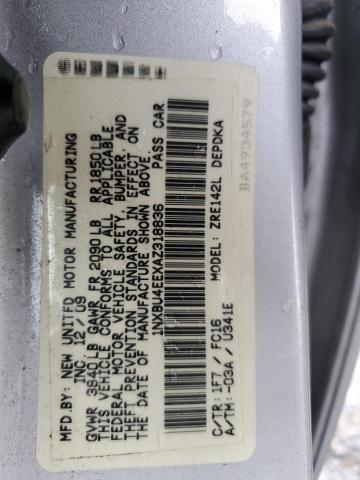 1NXBU4EEXAZ318836 - 2010 TOYOTA COROLLA BASE 银色 照片 12