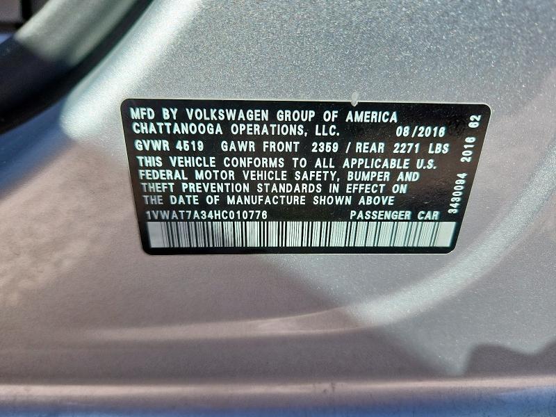 1VWAT7A34HC010776 - 2017 VOLKSWAGEN PASSAT S 银色 照片 12