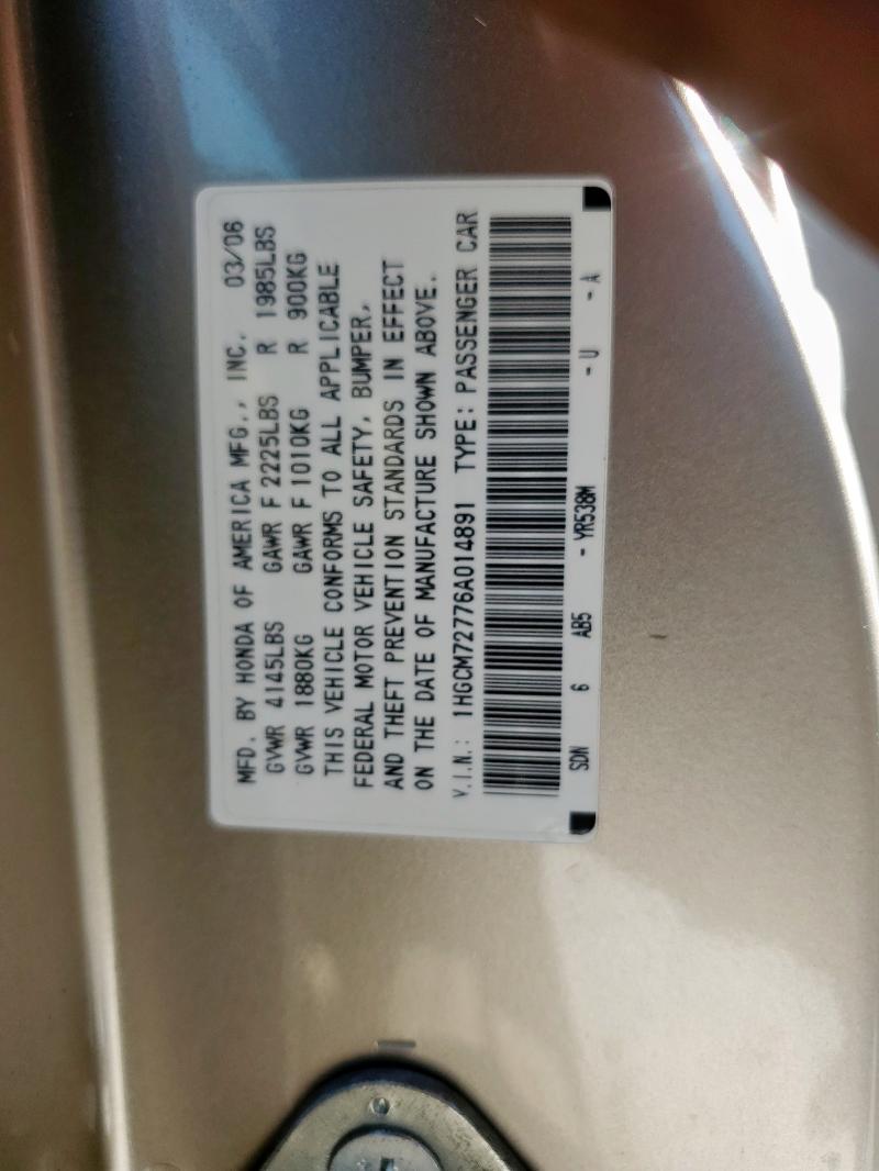 1HGCM72776A014891 - 2006 HONDA ACCORD EX TAN photo 12