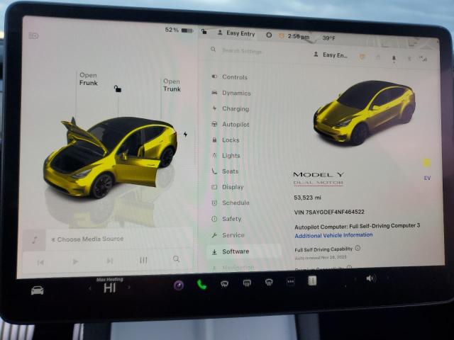 7SAYGDEF4NF464522 - 2022 TESLA MODEL Y GRAY photo 9