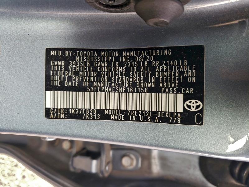 5YFEPMAE2MP161156 - 2021 TOYOTA COROLLA LE SILVER photo 13