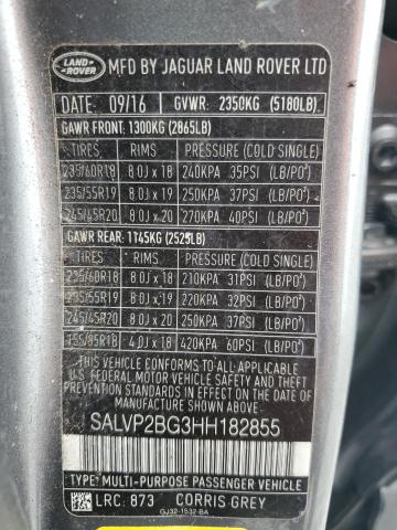 SALVP2BG3HH182855 - 2017 LAND ROVER RANGE ROVE SE GRAY photo 13