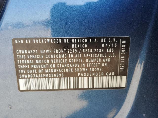 3VWD07AJ4FM336898 - 2015 VOLKSWAGEN JETTA SE 蓝色 照片 12