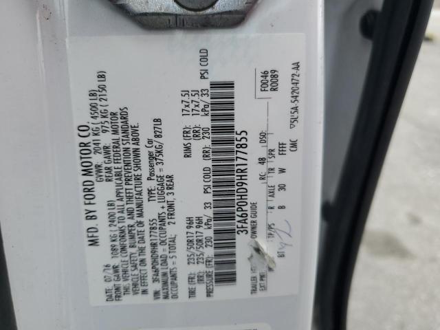 3FA6P0HD9HR177855 - 2017 FORD FUSION SE WHITE photo 12