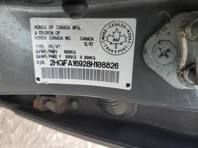 2HGFA16928H108826 - 2008 HONDA CIVIC EXL GRAY photo 12