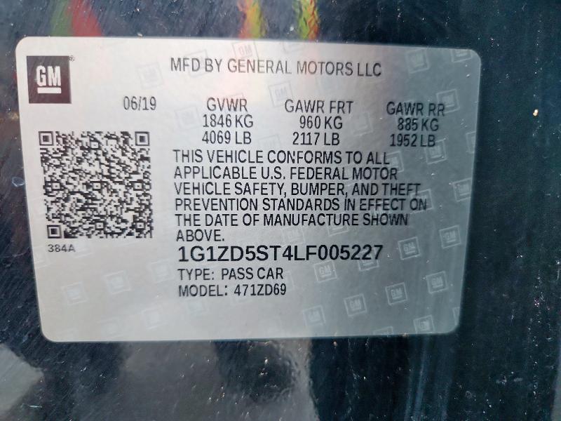 1G1ZD5ST4LF005227 - 2020 CHEVROLET MALIBU LT BLACK photo 12