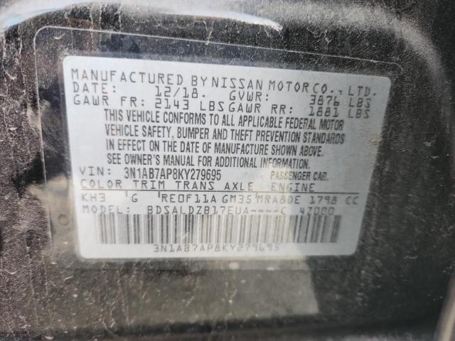 3N1AB7AP8KY279695 - 2019 NISSAN SENTRA S შავი ფოტო 12