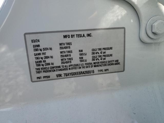 7SAYGDEE6RA265515 - 2024 TESLA MODEL Y 白色 照片 13