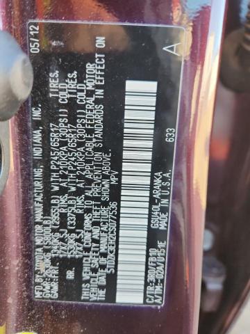 5TDZK3EH2CS077536 - 2012 TOYOTA HIGHLANDER BASE Bordo fotoğraf 13