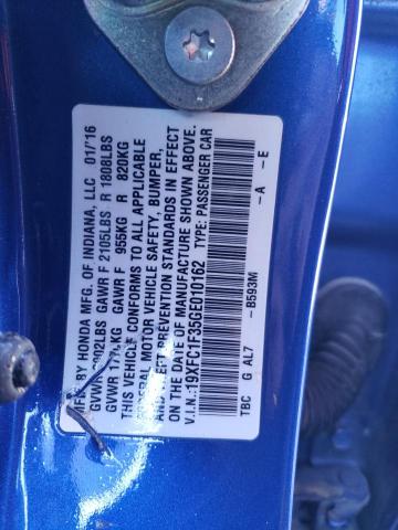 19XFC1F35GE010162 - 2016 HONDA CIVIC EX BLUE photo 12