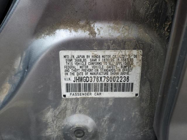 JHMGD376X7S002236 - 2007 HONDA FIT S SILVER photo 13