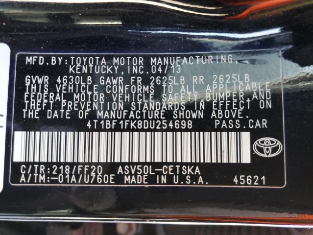 4T1BF1FK8DU254698 - 2013 TOYOTA CAMRY L BLACK photo 12