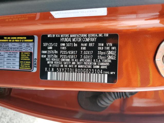 5XYZTDLB0DG023104 - 2013 HYUNDAI SANTA FE S Orange Foto 12