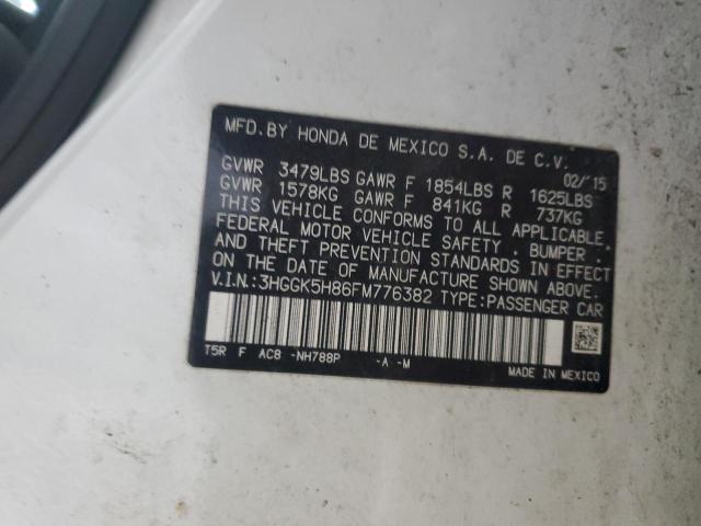 3HGGK5H86FM776382 - 2015 HONDA FIT EX WHITE photo 12