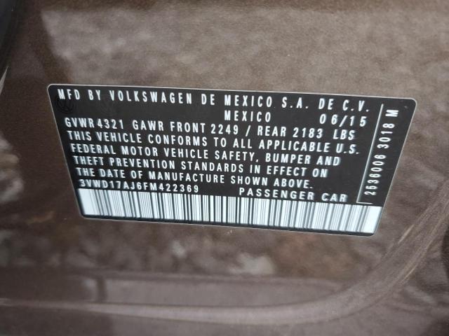3VWD17AJ6FM422369 - 2015 VOLKSWAGEN JETTA SE BROWN photo 12