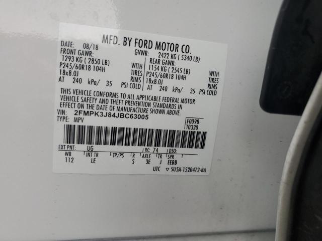 2FMPK3J84JBC63005 - 2018 FORD EDGE SEL Weiß Foto 13