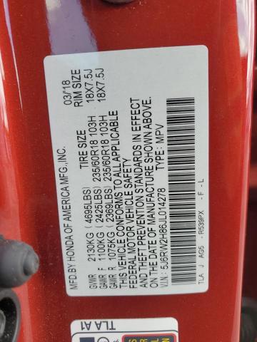 5J6RW2H86JL014278 - 2018 HONDA CR-V EXL 红色 照片 13