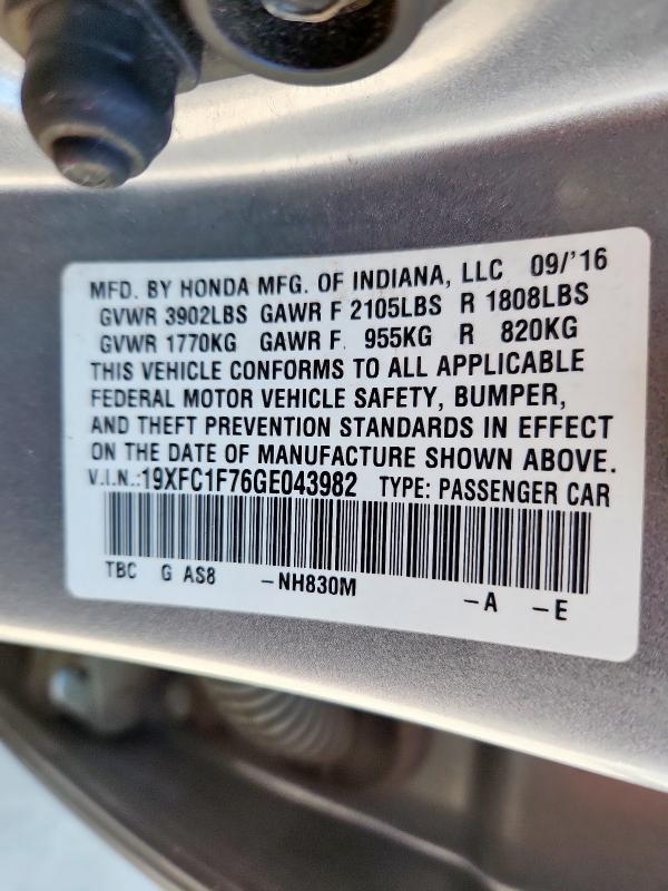 19XFC1F76GE043982 - 2016 HONDA CIVIC EXL Gümüş foto 12