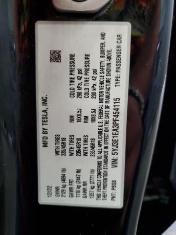 5YJ3E1EA3PF454115 - 2023 TESLA MODEL 3 შავი ფოტო 12