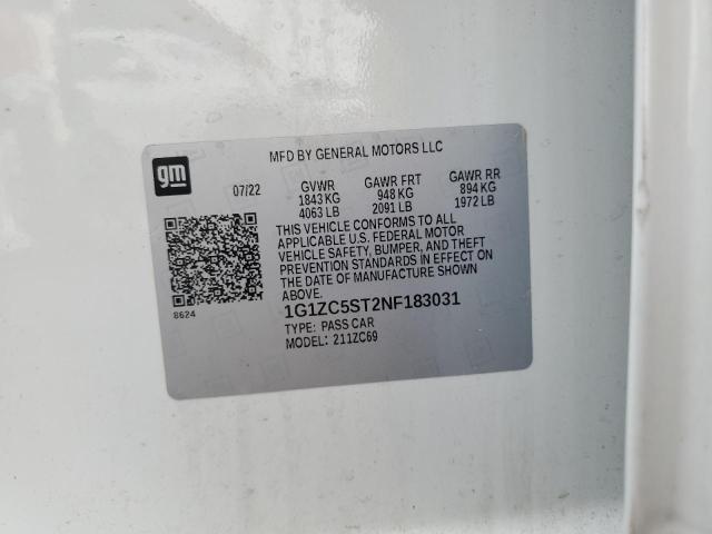 1G1ZC5ST2NF183031 - 2022 CHEVROLET MALIBU LS WHITE photo 12