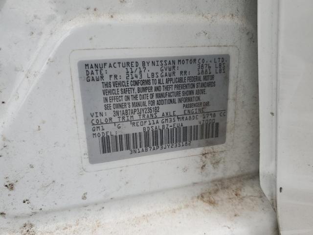 3N1AB7AP3JY235182 - 2018 NISSAN SENTRA S Ақ фото 12